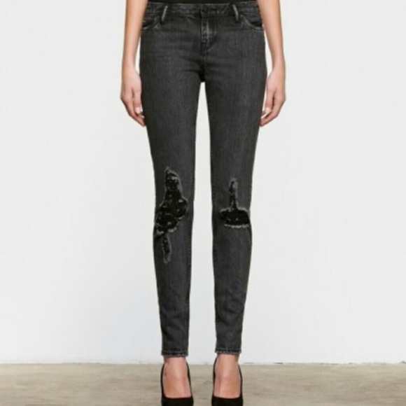 All saints Distressed Casey Low Rise Dark Grey Wash Straight Leg Jeans - Picture 1 of 4
